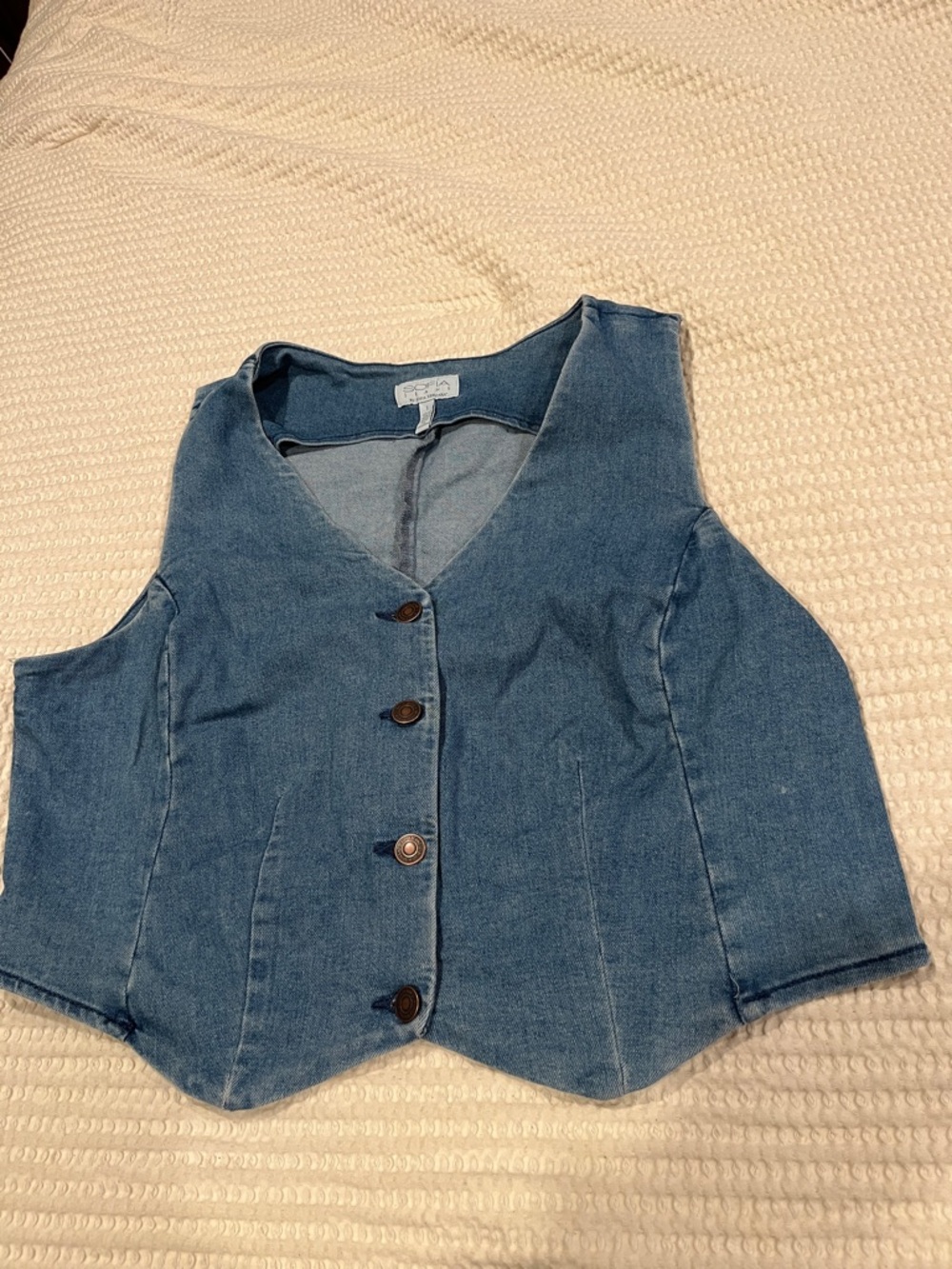 Sophia Vergara Jean Blue Denim Button-Front Vest size large